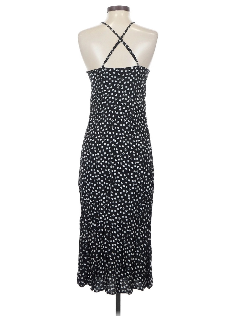 Reformation Black White Daisy Print Halter Midi Dress Cross Back Size 2